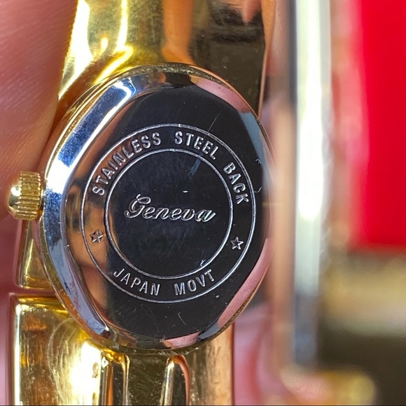 Geneva Gold and Red Hinged Cuff Bangle Bracelet Watch - Picture 8 of 10